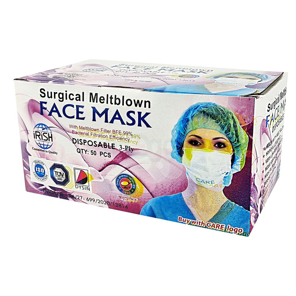 Face Mask Surgical 3 Layers with Nose Pin 50's Pack (Irish)  
