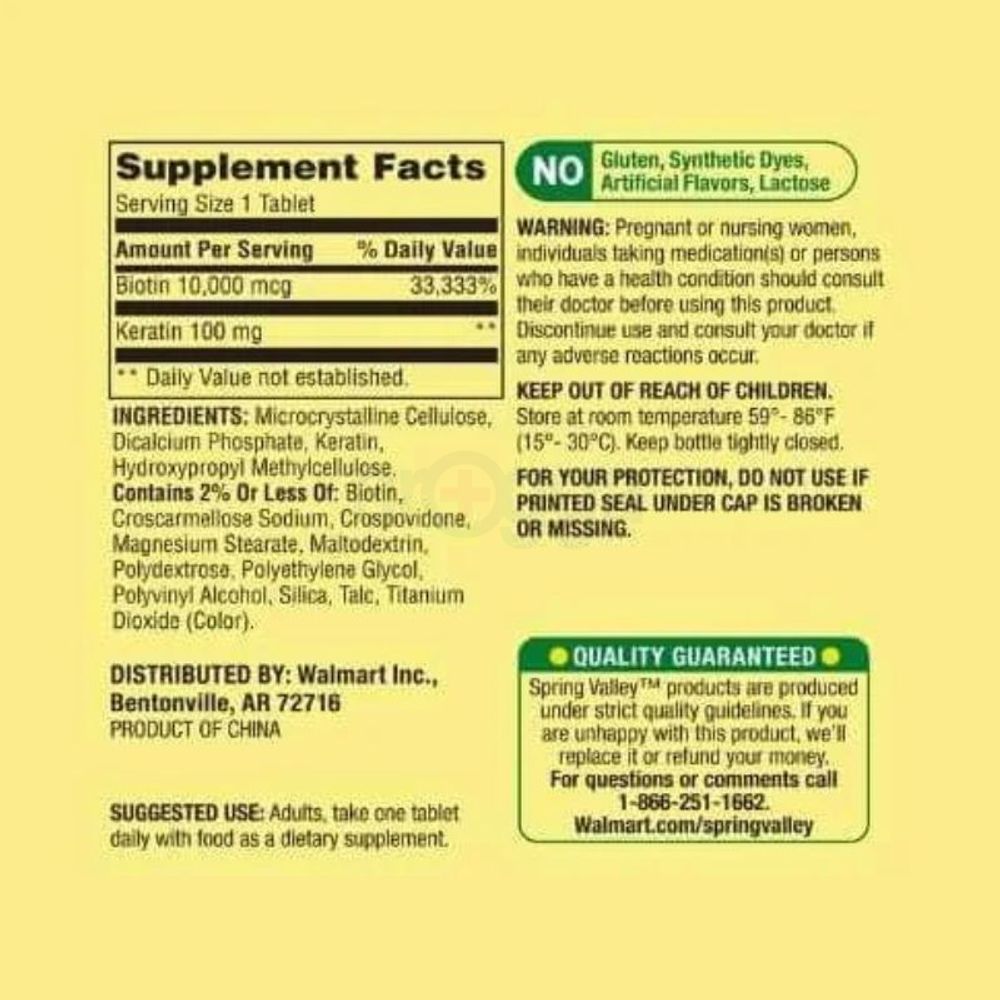 Spring Valley Biotin 10000mcg 60 Tablets  