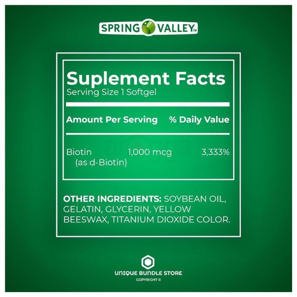 Spring Valley Biotin for Hair, Skin, Nail 1000mcg 150 Softgels  
