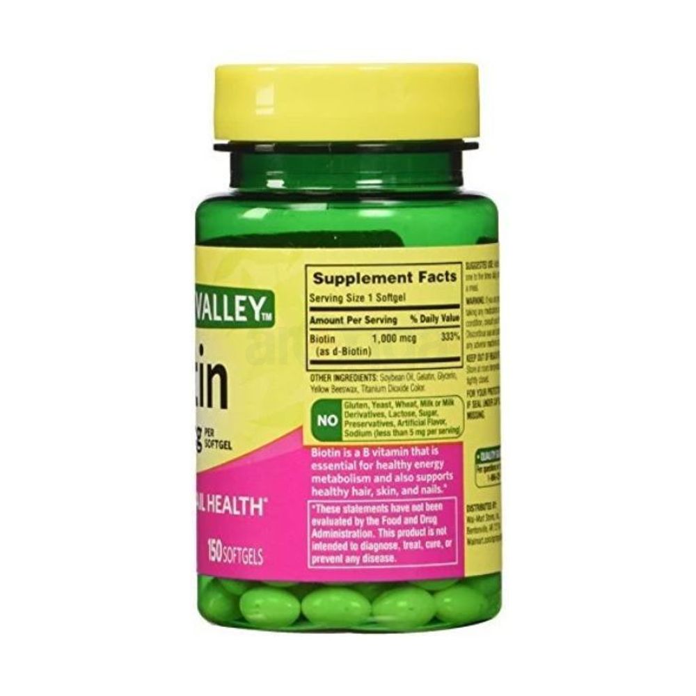 Spring Valley Biotin for Hair, Skin, Nail 1000mcg 150 Softgels  