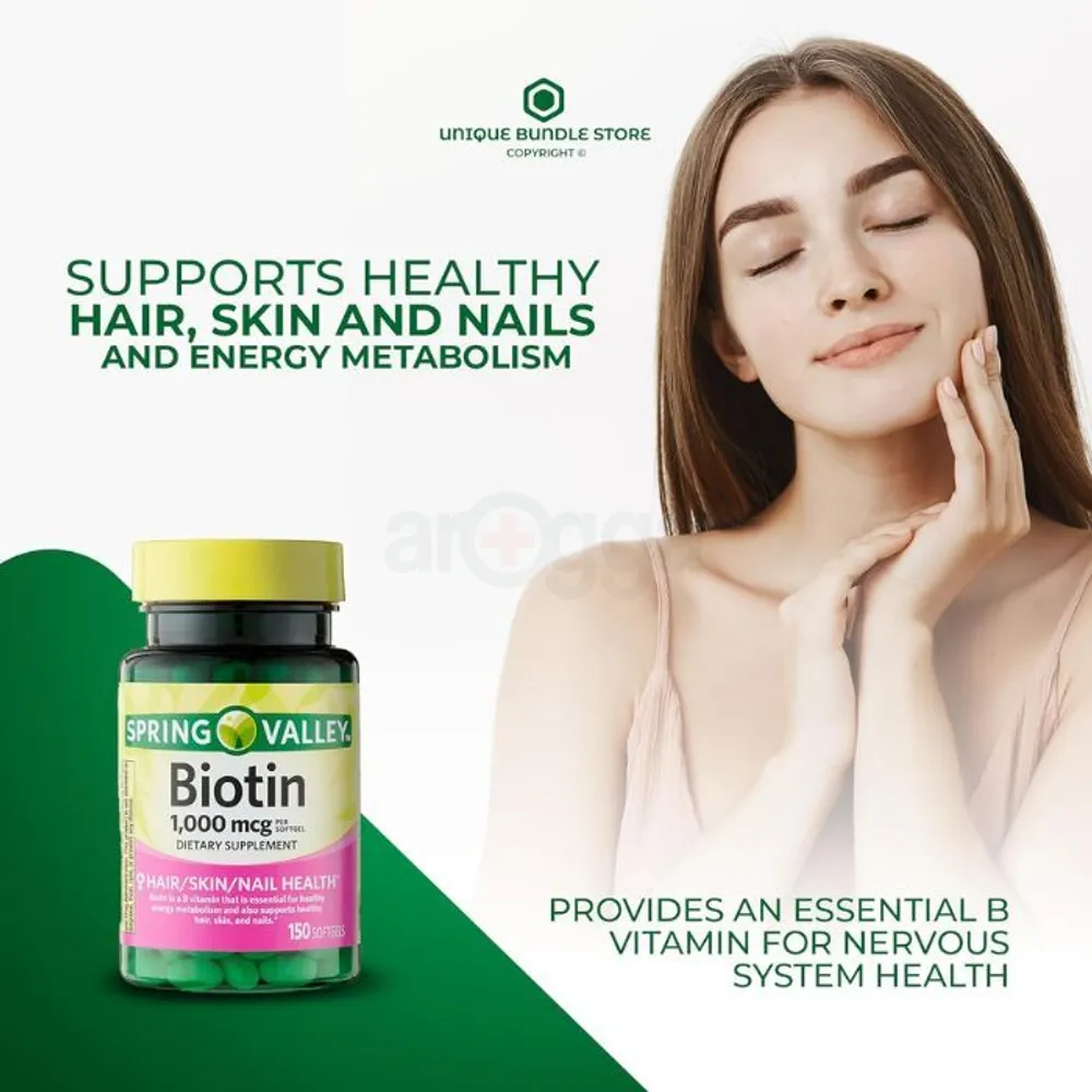 Spring Valley Biotin for Hair, Skin, Nail 1000mcg 150 Softgels  