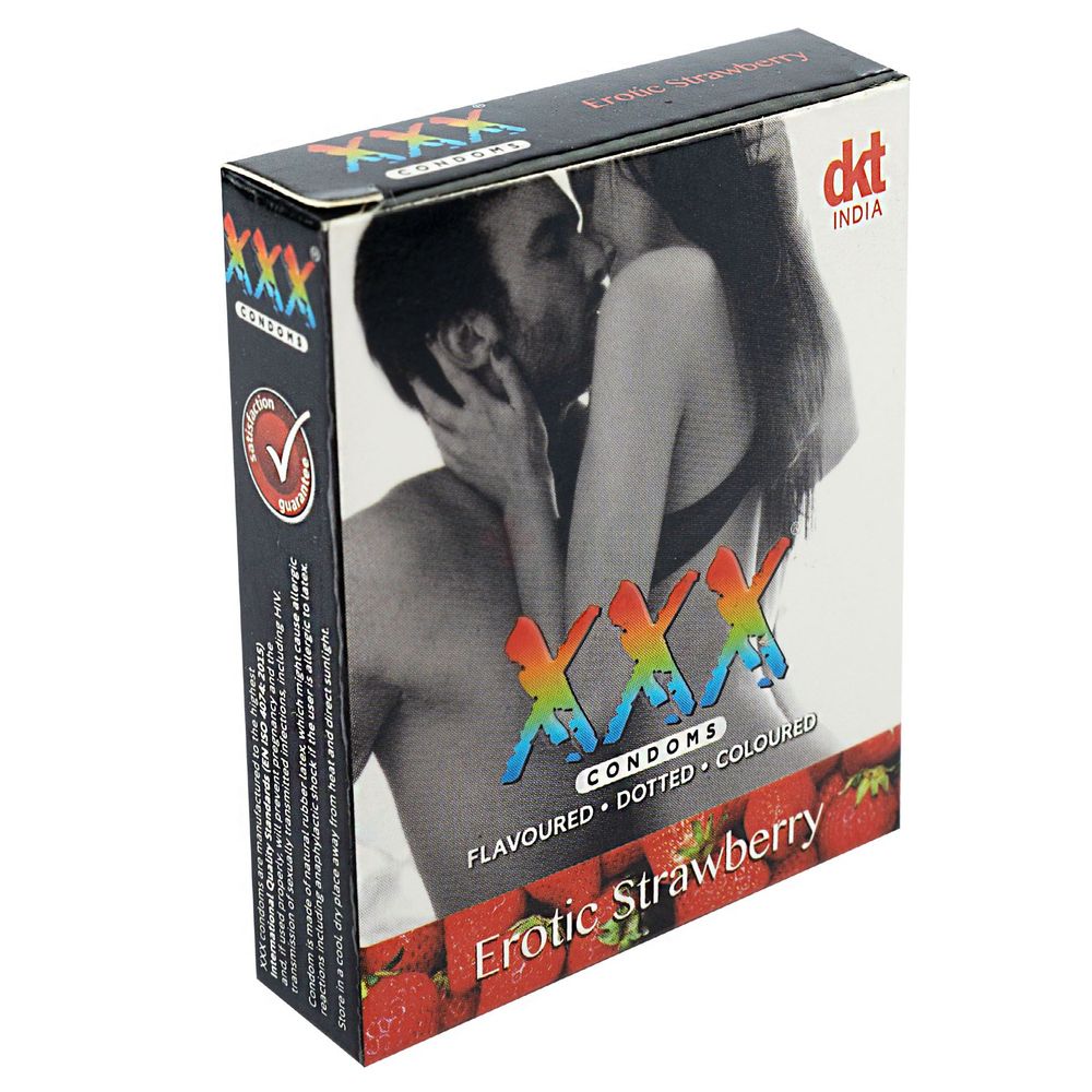 XXX Dotted Strawberry Flavorured Coloured Condom - 3Pcs Pack  