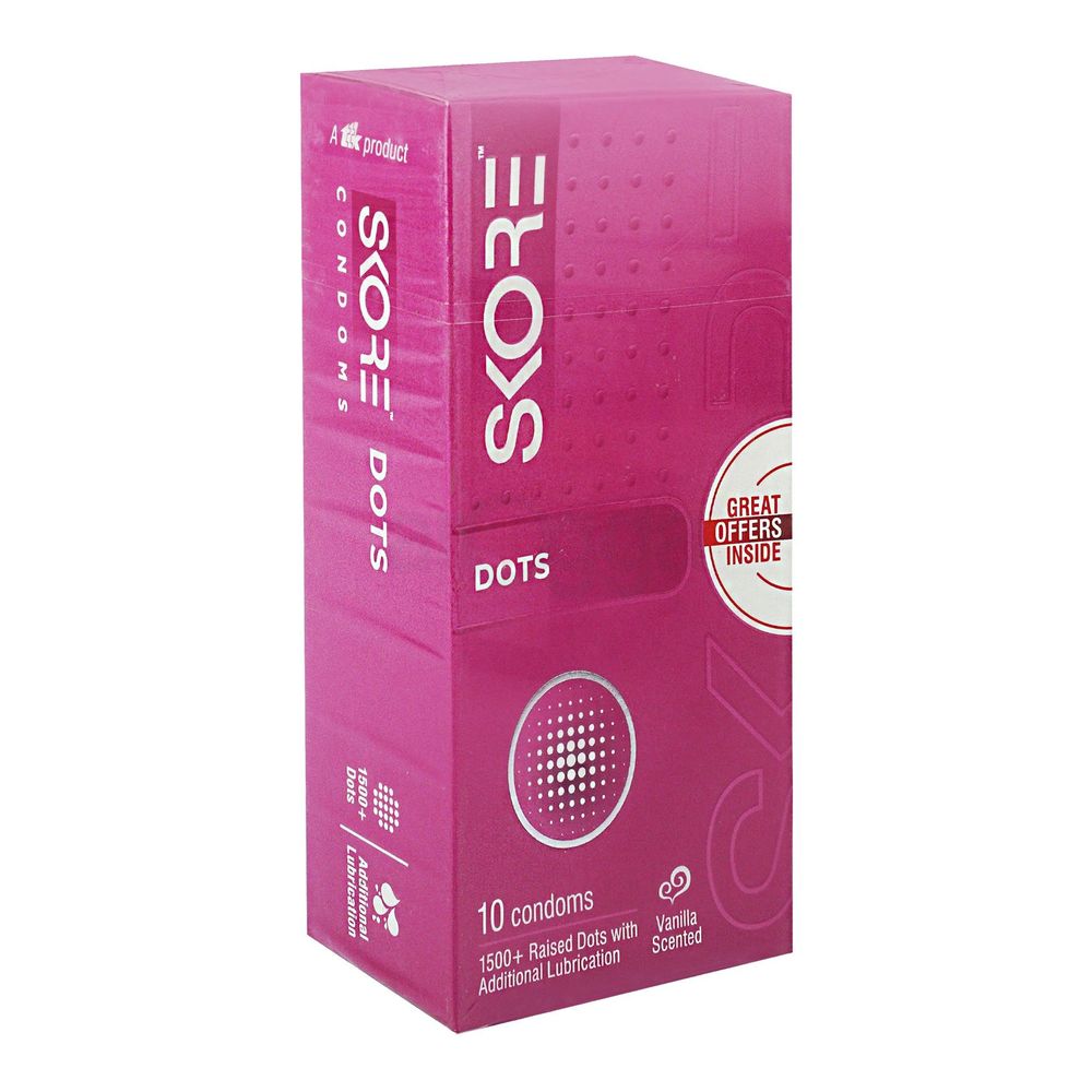 Skore Dots 1500+ Dotted Vanilla Flavoured Condom - 10pcs Pack   