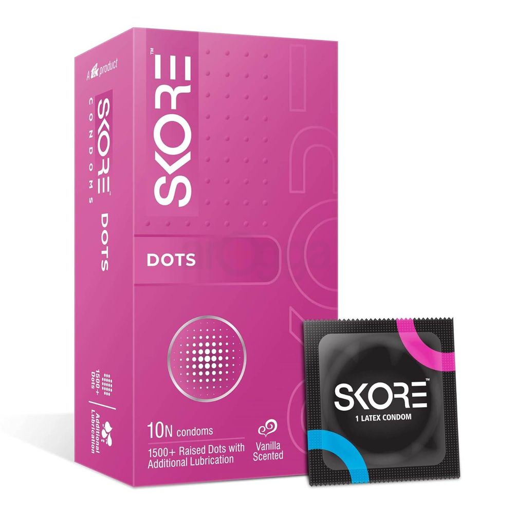 Skore Dots 1500+ Dotted Vanilla Flavoured Condom - 10pcs Pack   