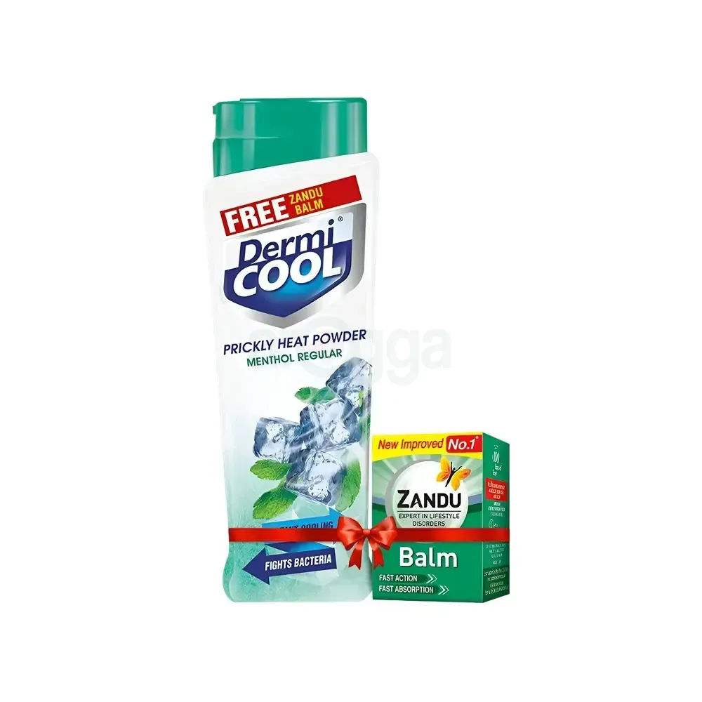Dermi Cool Menthol Regular Prickly Heat Powder (Free 8ml Zandu Balm)  