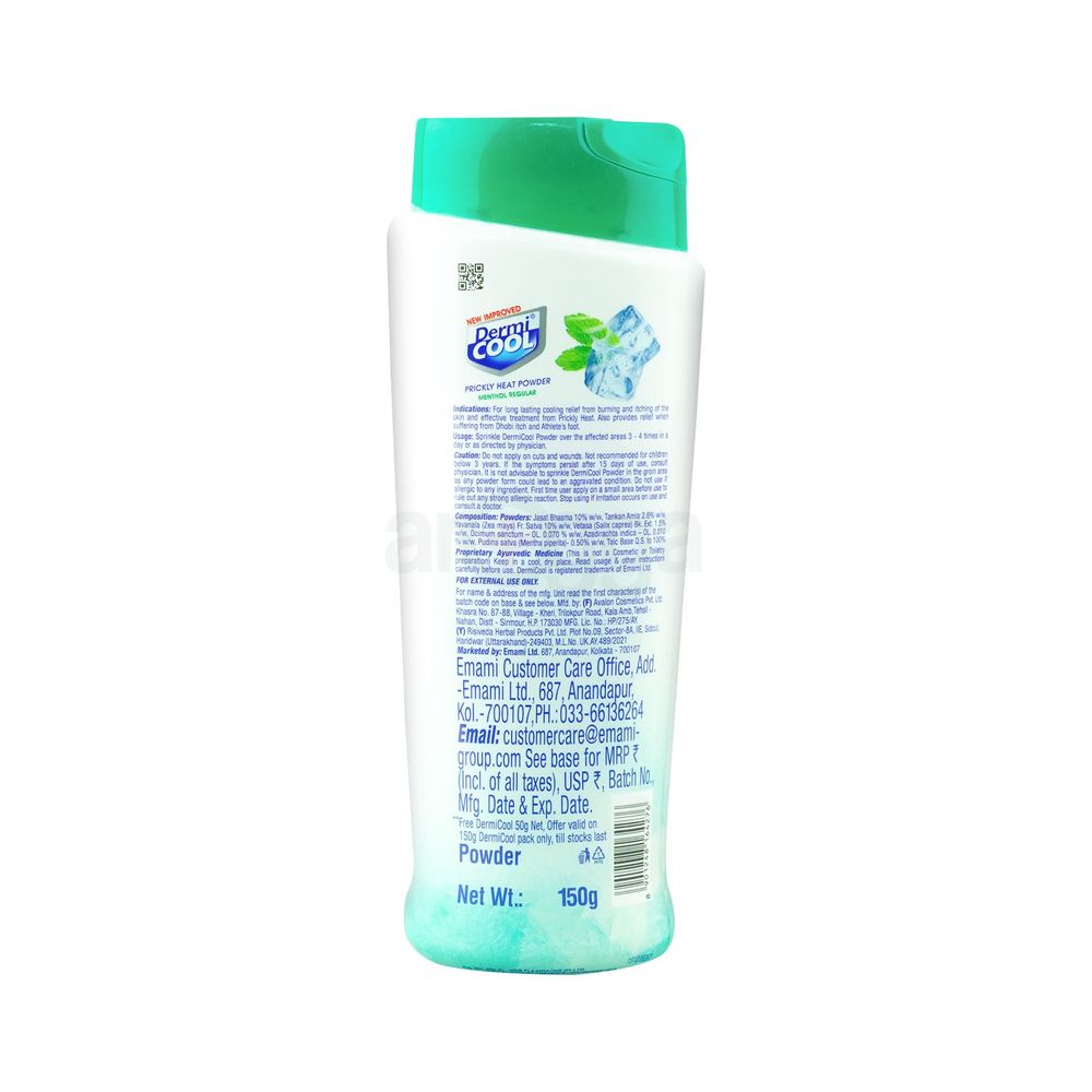 Dermi Cool Menthol Regular Prickly Heat Powder (Free 8ml Zandu Balm)  