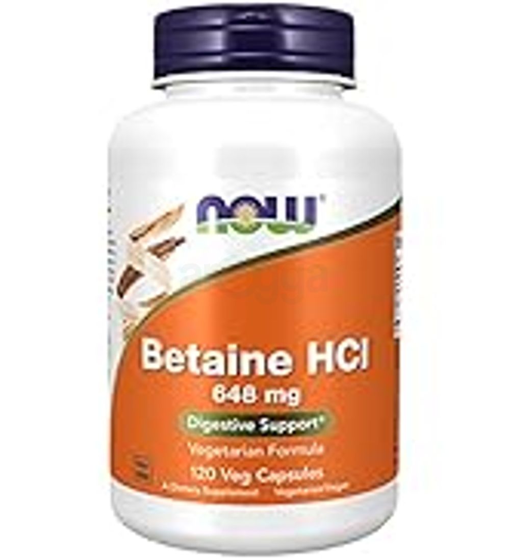 Now Foods, Betaine HCl, 648 mg, 120 Vegan Capsules, Lab-Tested, Gluten Free, SOYA Free, Vegetarian