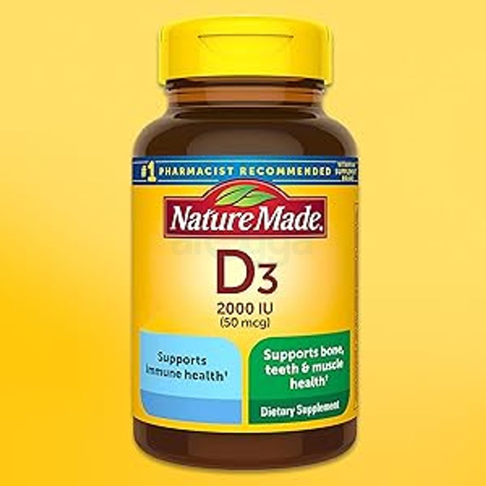 nature made D3 packaging on yellow background