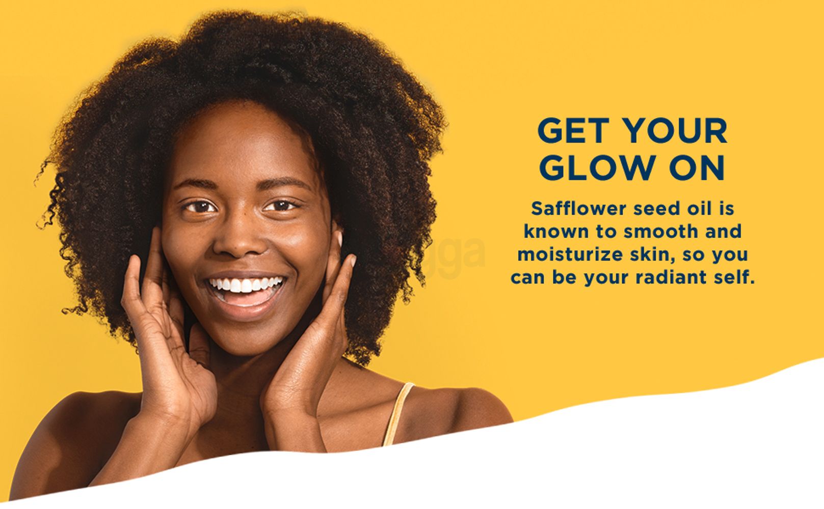 Woman smiling holding her face