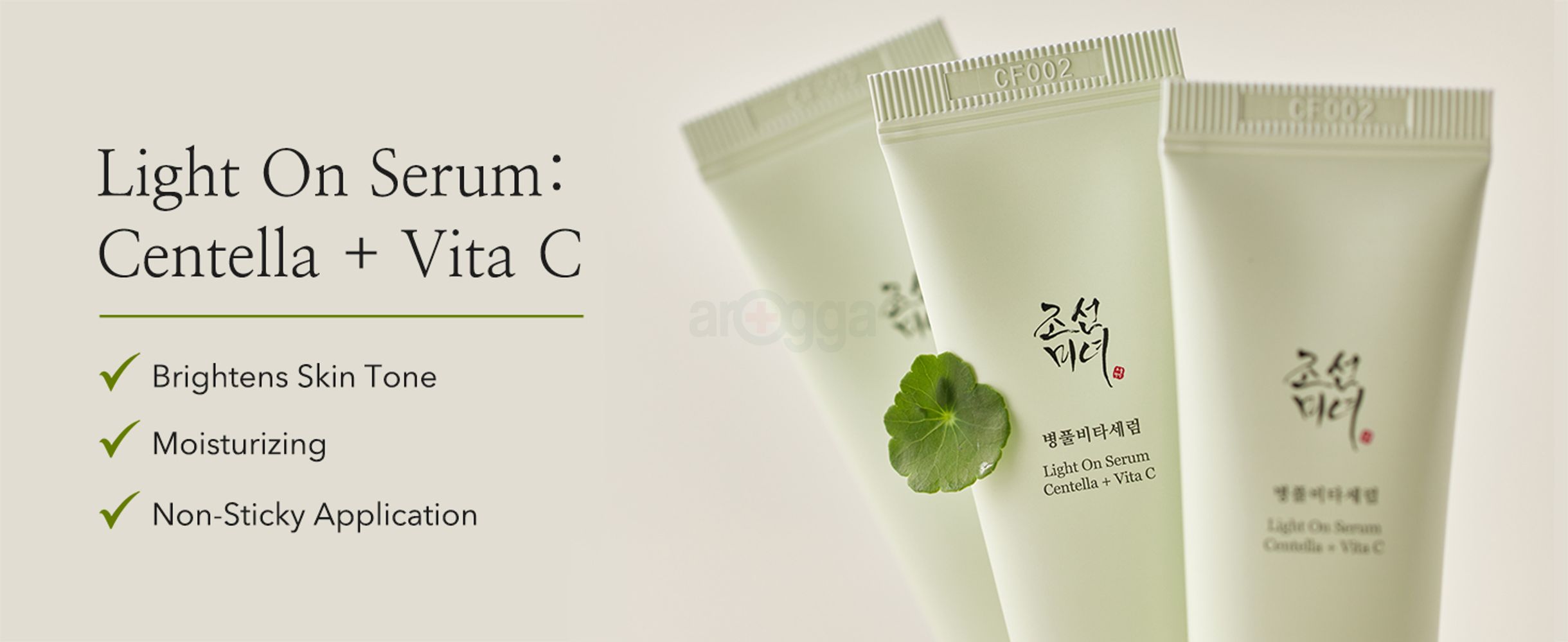 Light on serum, Centella Asiatica and Vitamin C Serum. Brighten and moisturize the skin.