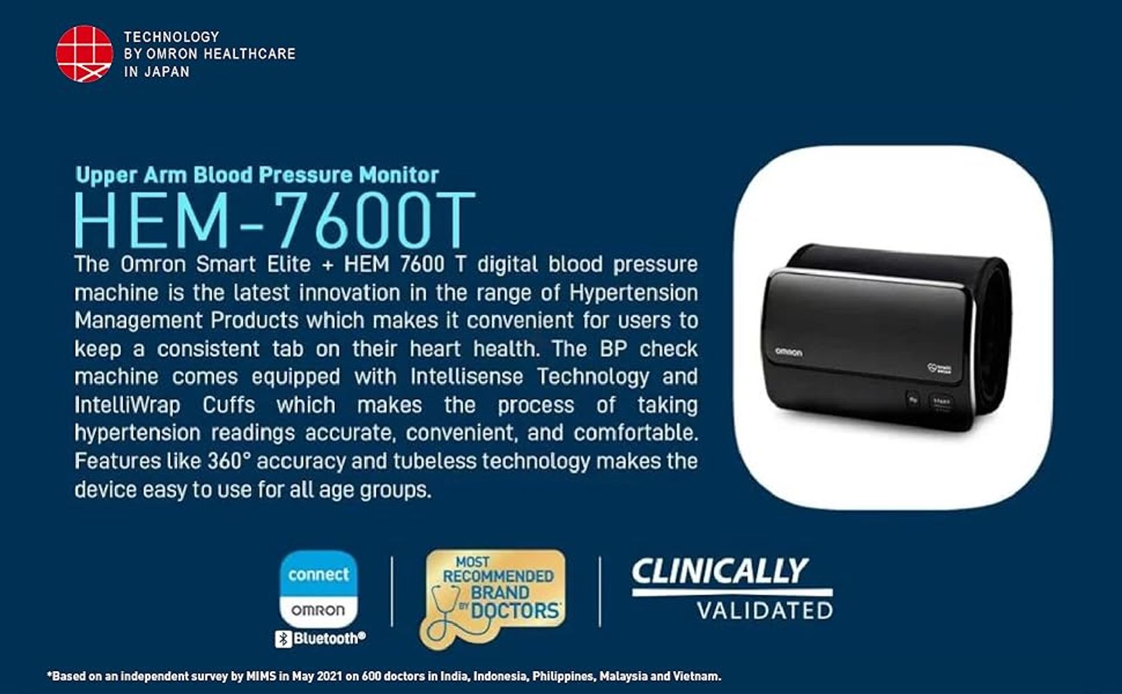 Omron Smart Elite+ HEM 7600T Tubeless 360° Accurate Digital Blood