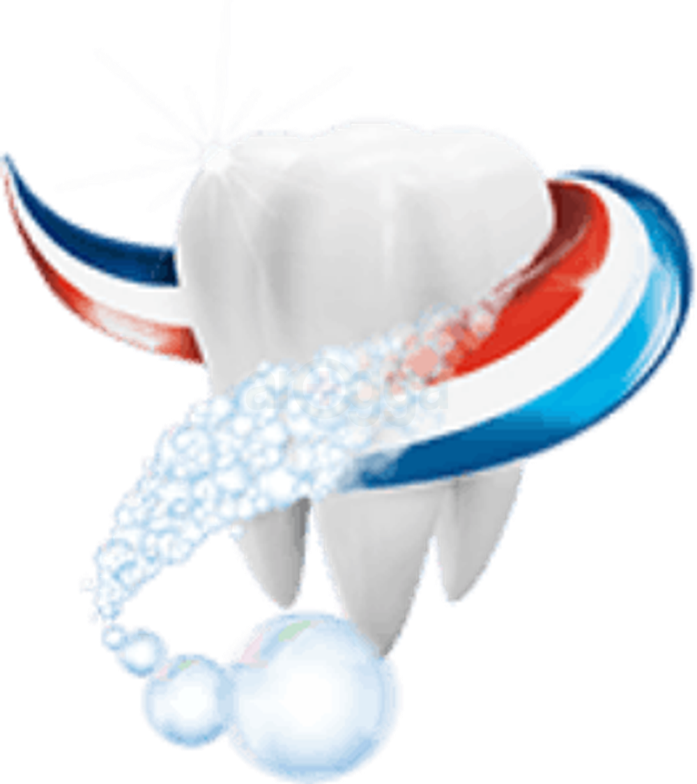 A teeth getting cleaned with Aquafresh stripes