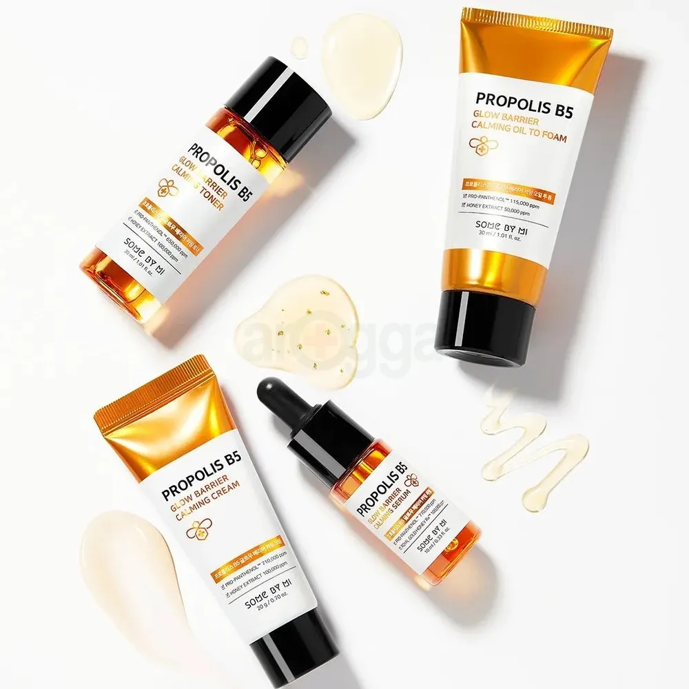 SomeByMi Propolis B5 Glow Barrier Calming Starter Kit with Calming Oil To Foam, Calming Toner, Calming Serum, and Calming Cream