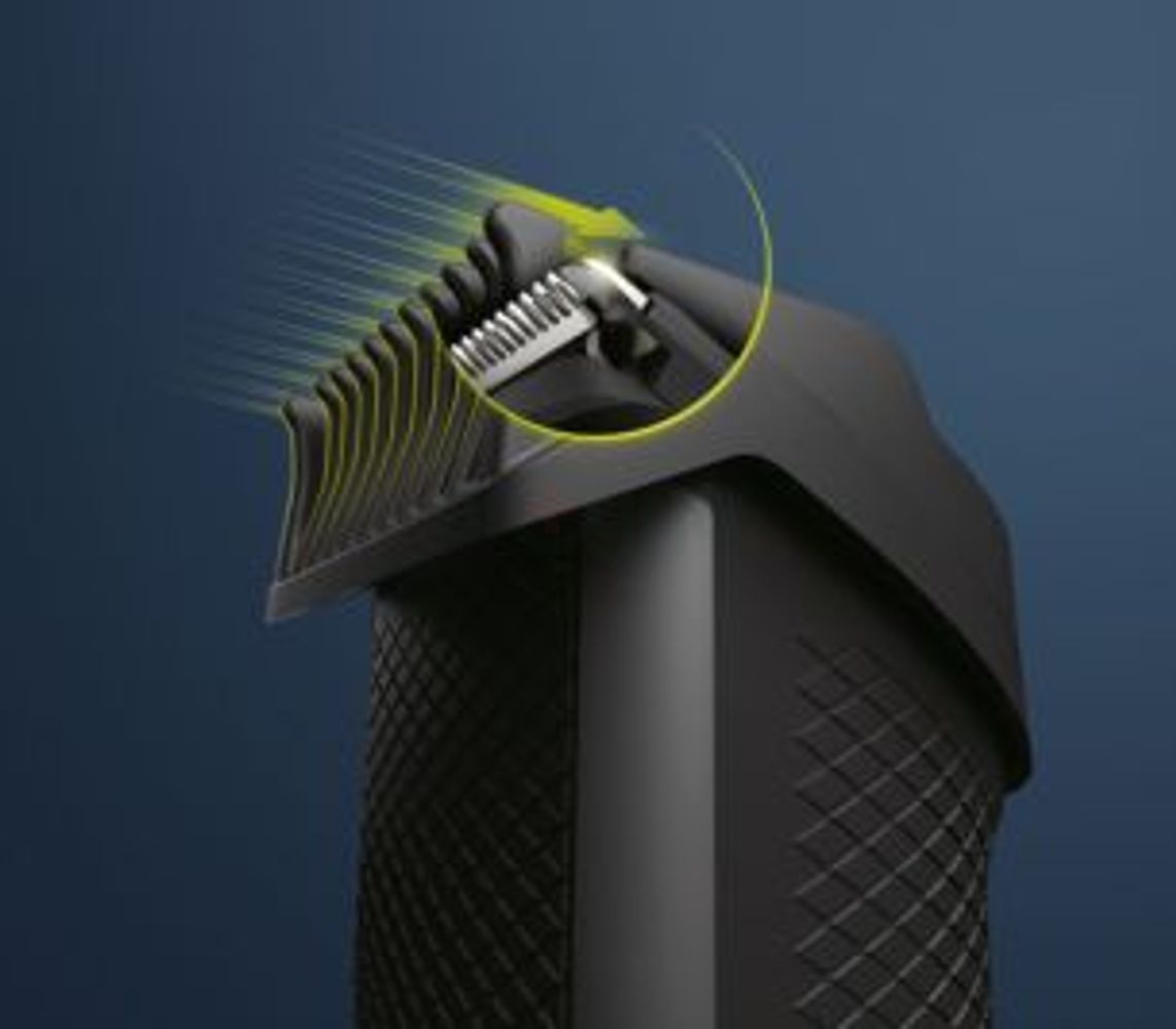 Trims evenly and captures low-lying hairs