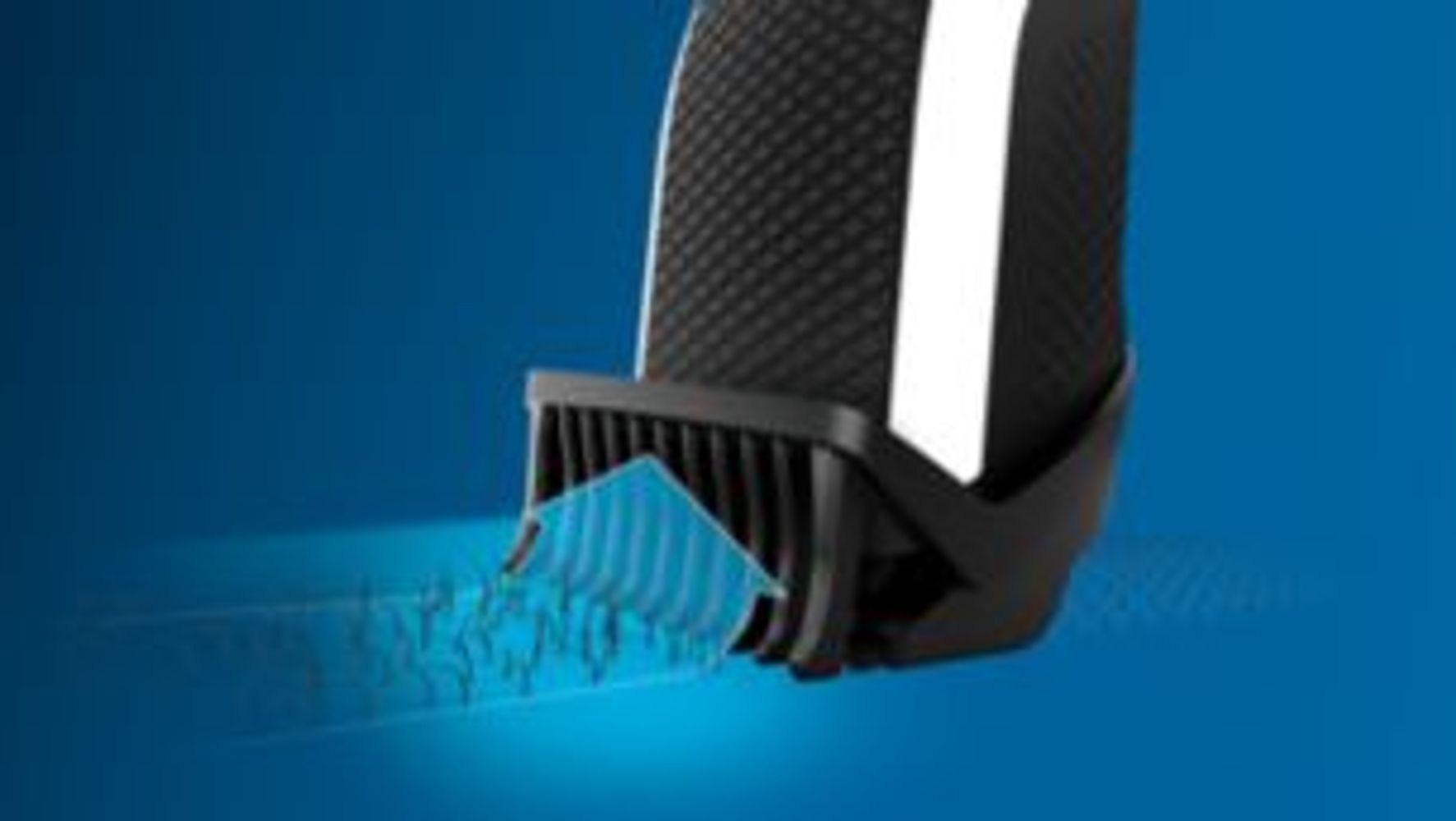 Trims evenly and captures low-lying hairs