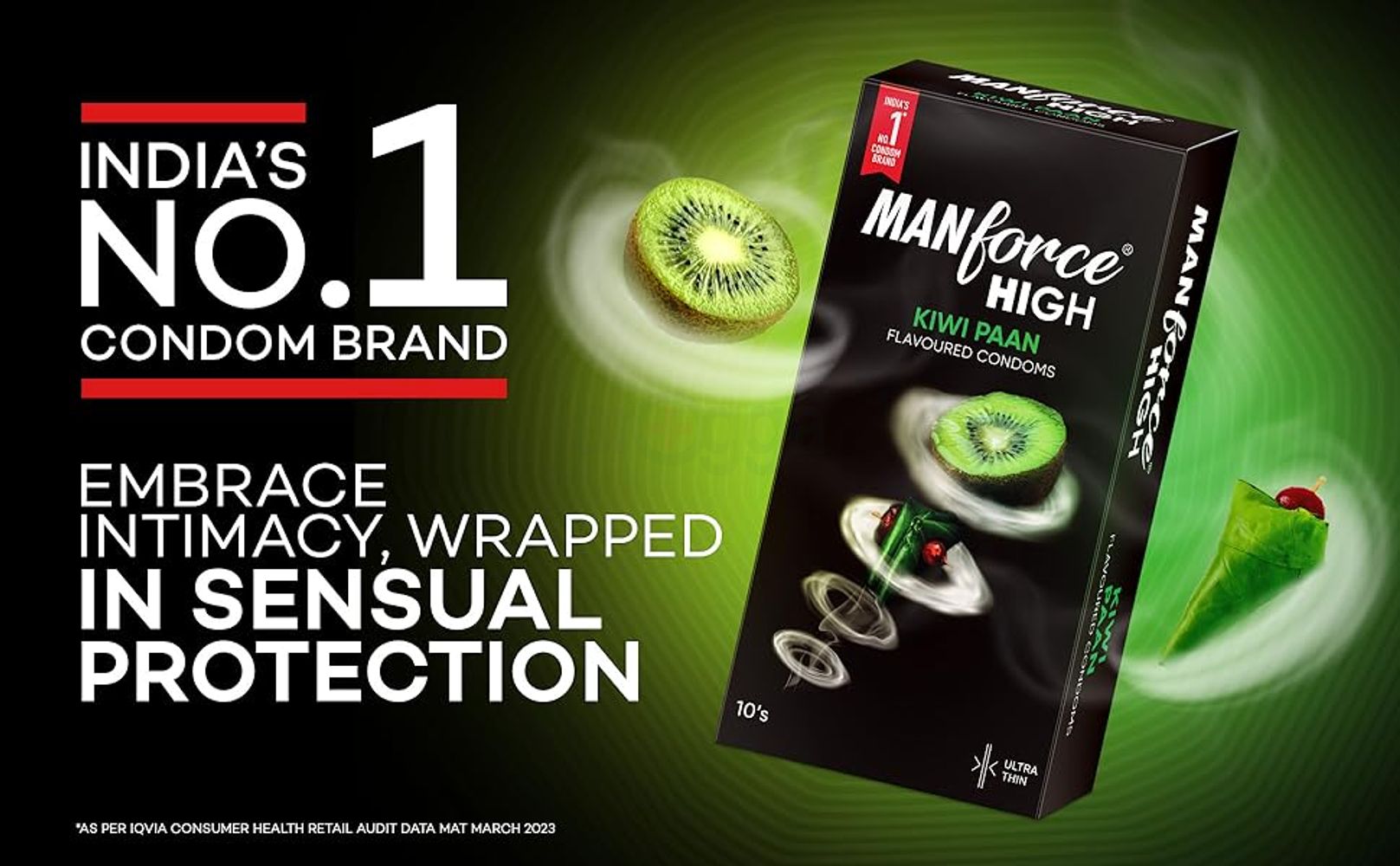 Manforce High Kiwi Paan Flavoured Condoms for Men Ultra Thin Condom | Lubricated Latex Condoms
