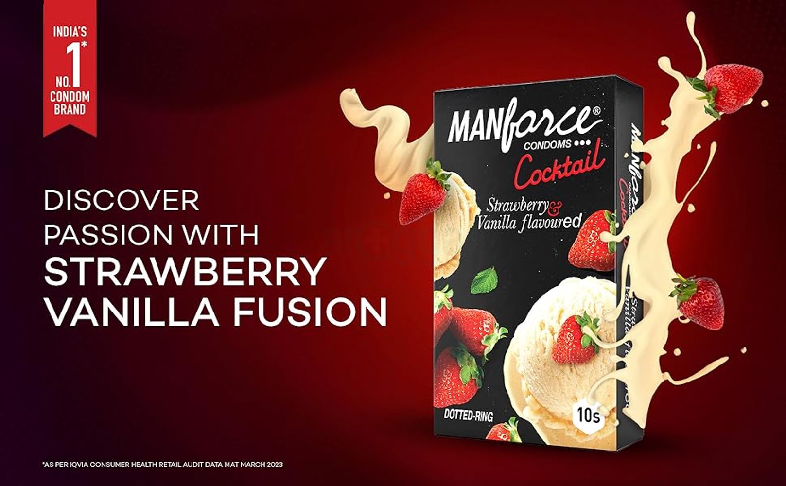 Manforce Cocktail Strawberry & Vanilla Extra Dotted & Flavoured Condoms Lubricated Latex Condoms.