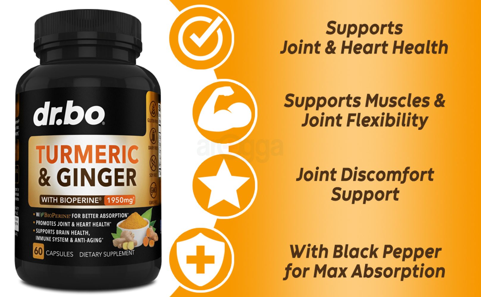 organic tumeric and curcumin bioperine black pepper extract pills ginger root capsules cumin complex