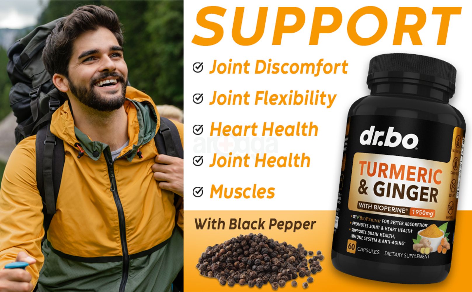 turmeric and ginger supplement bioperine black pepper extract curcumin capsules capsule pills herbal