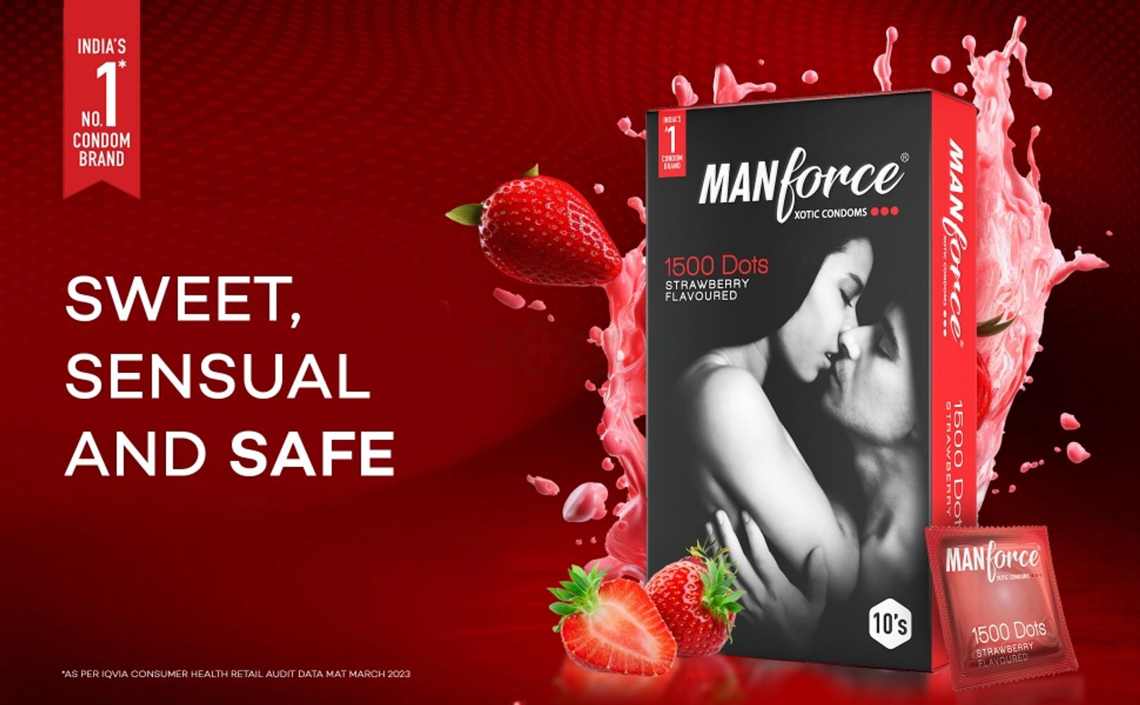 Manforce Xotic Strawberry Flavoured Condoms for Men Extra Dotted & Lubricated Latex Condoms.