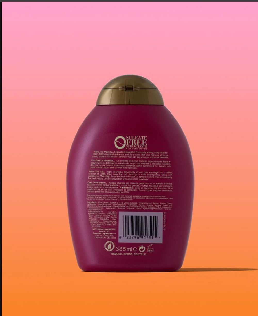 OGX Strength and Shine Keratin Oil Shampoo 385ml (Sulphate Free